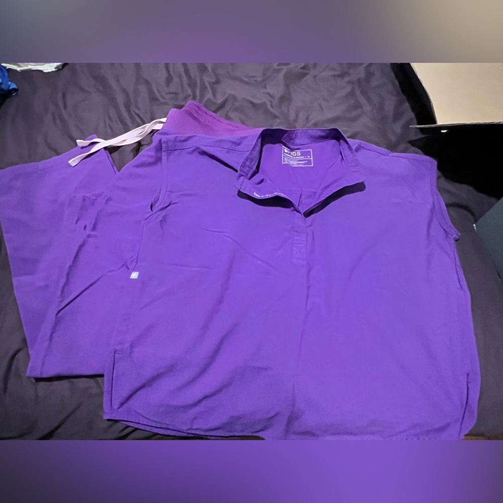 Large Kade Pants, Medium Rafael Top, Purple Fig Scrubs